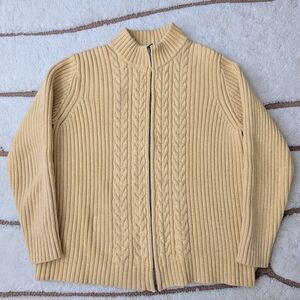 Vintage 90's land end cotton zip up ribbed cable knit sweater - large